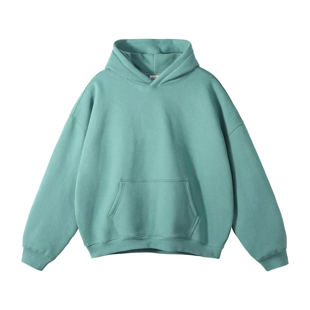 Pullover Hoodie Relaxed Fit Kangaroo Pocket Ribbed Cuffs & Hem