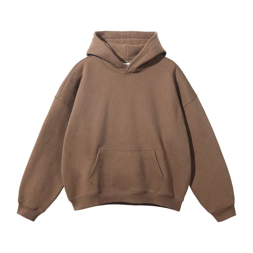 Pullover Hoodie Relaxed Fit Kangaroo Pocket Ribbed Cuffs & Hem