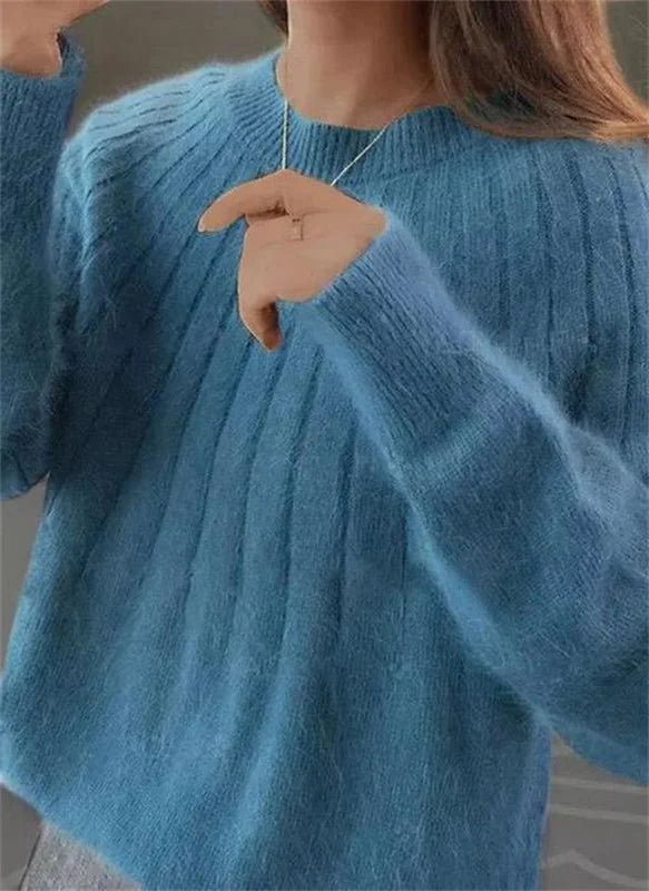 Pullover Sweater Breathable Natural Fiber Knit Hip Length