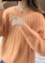 Pullover Sweater Breathable Natural Fiber Knit Hip Length