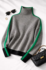 Pullover Wool Cashmere Blend Contrast Stripes Roll Neck