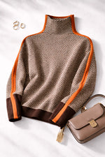 Pullover Wool Cashmere Blend Contrast Stripes Roll Neck