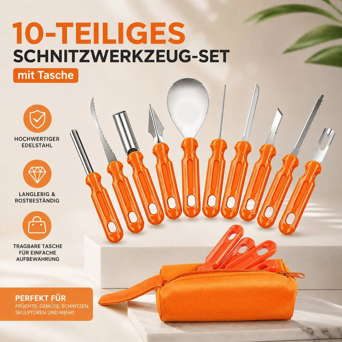 Pumpkin Carving Set Stainless Steel Blades Set of 10 With Storage Bag