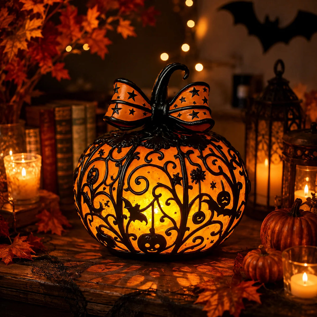 Pumpkin Lamp Mosaic Design USB-Powered Warm White Glow