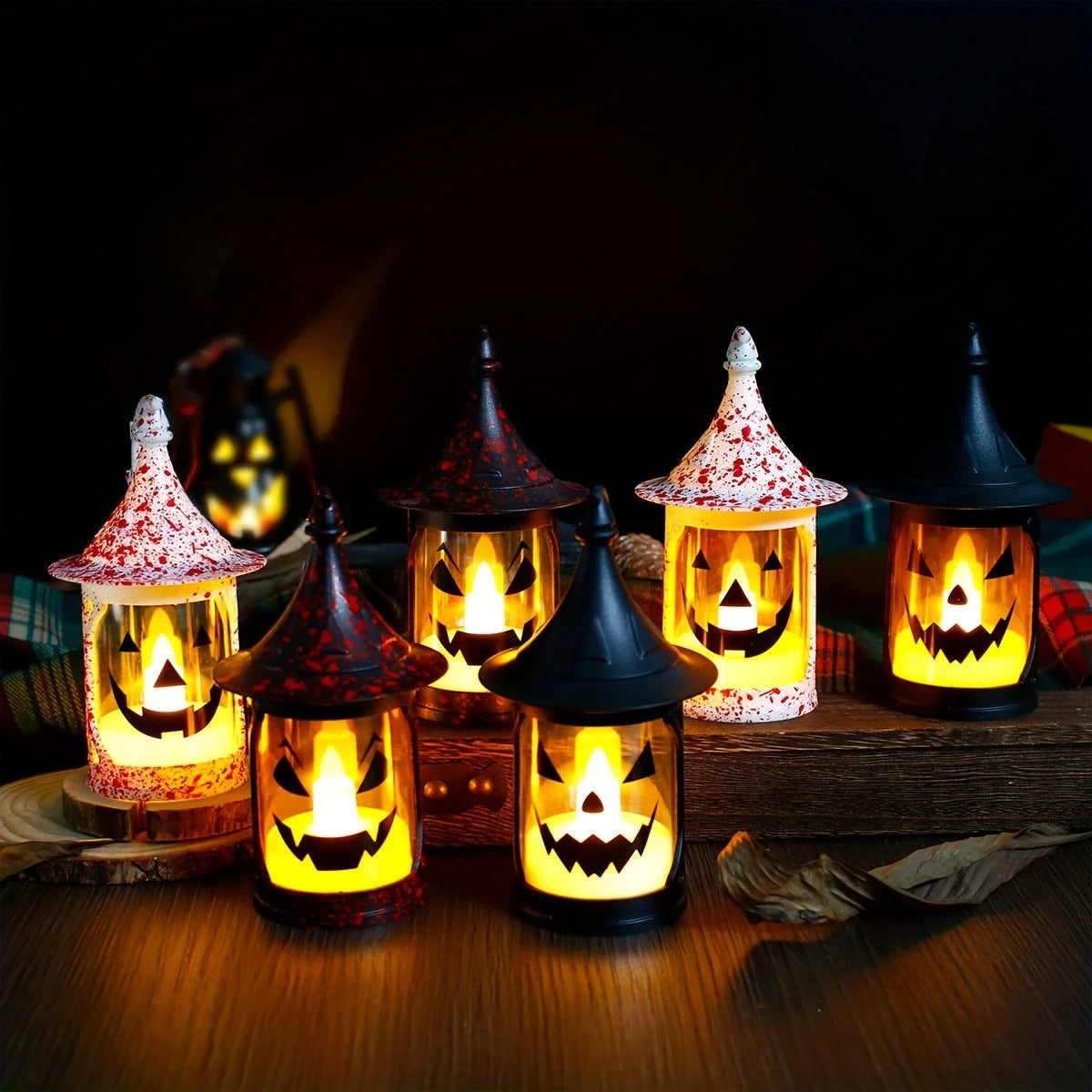 Pumpkin Lantern Witch Hat Design Warm LED Glow