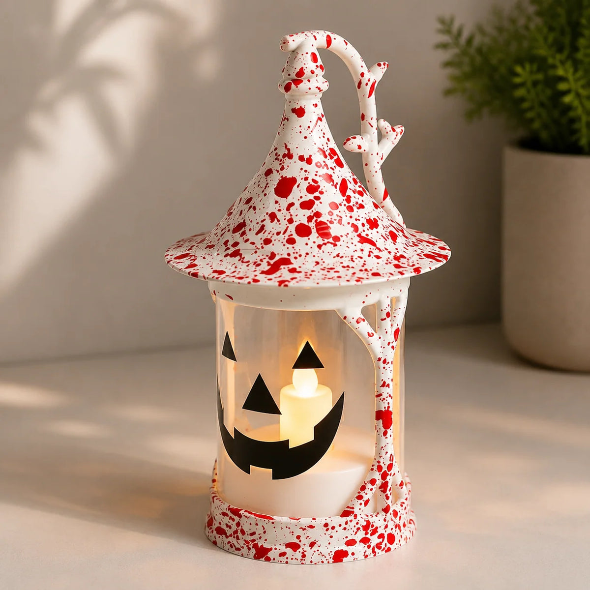 Pumpkin Lantern Witch Hat Design Warm LED Glow