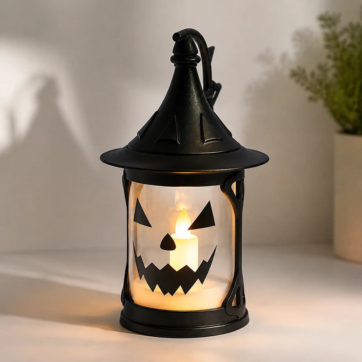 Pumpkin Lantern Witch Hat Design Warm LED Glow