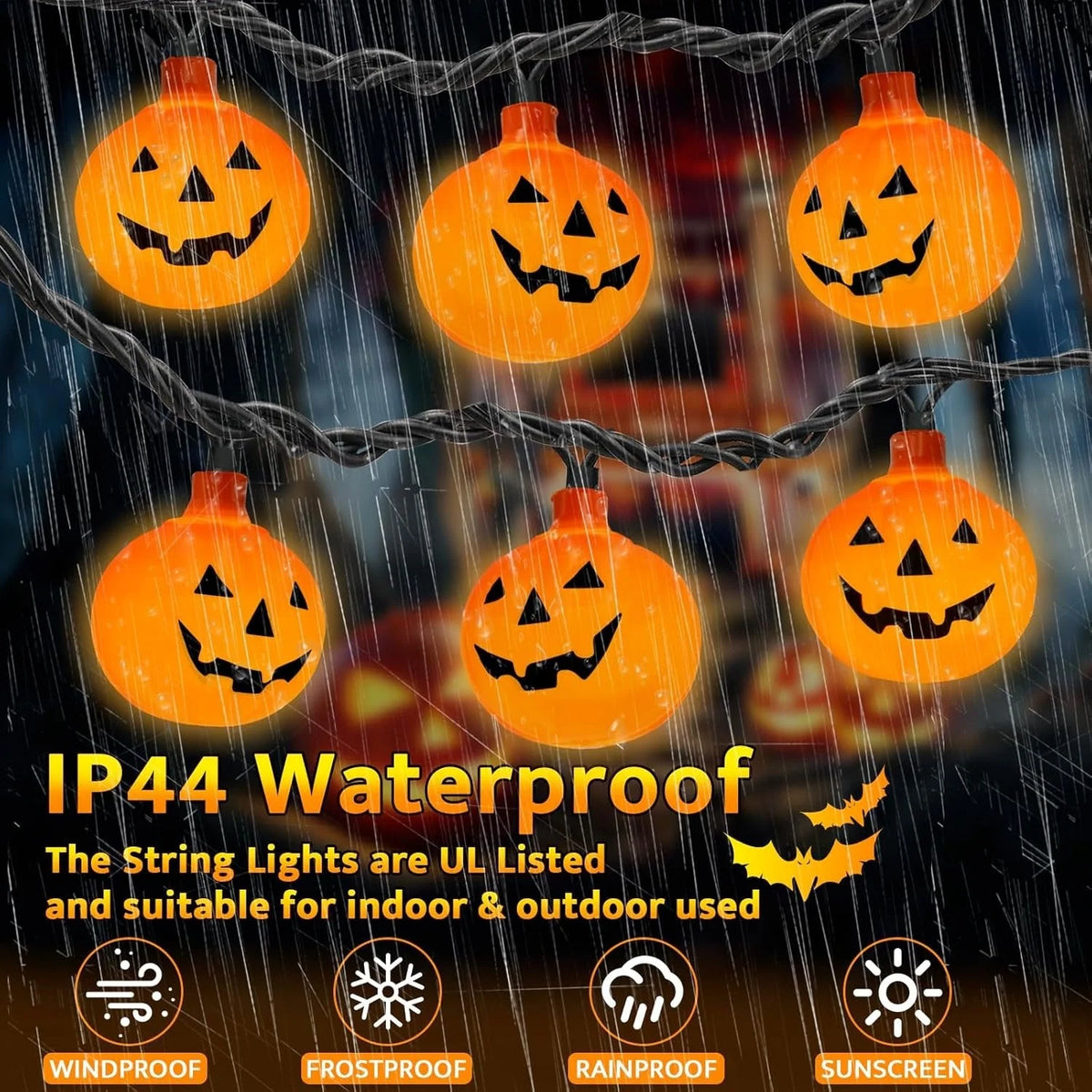 Pumpkin String Lights Battery-Powered LED Weather-Resistant