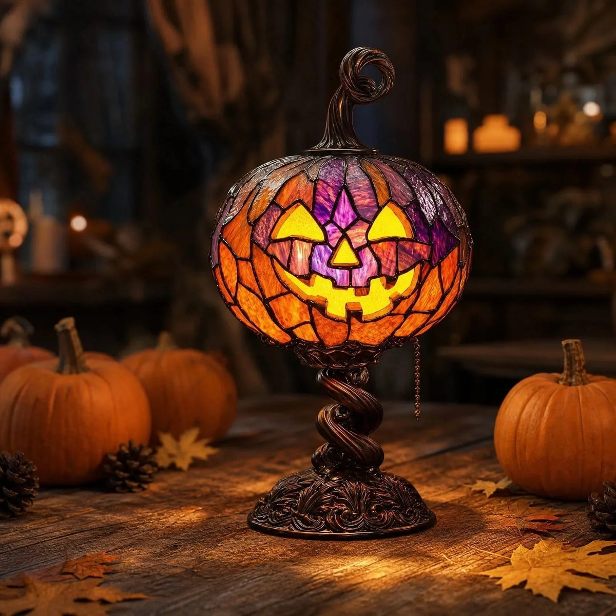 Pumpkin Table Lamp Stained Glass Style USB Rechargeable LED