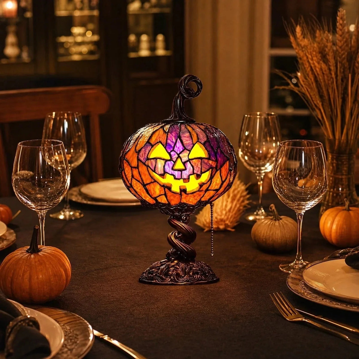 Pumpkin Table Lamp Stained Glass Style USB Rechargeable LED