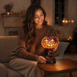 Pumpkin Table Lamp Stained Glass Style USB Rechargeable LED