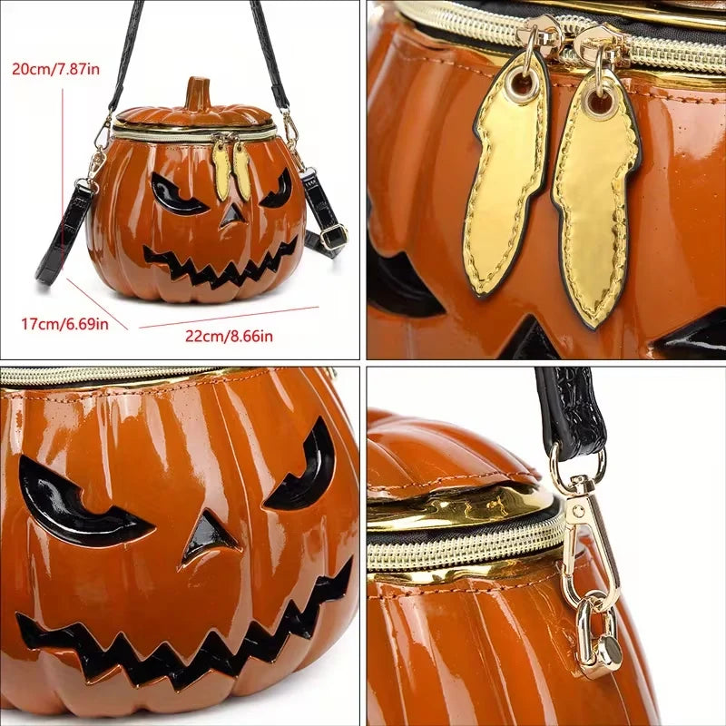 Pumpkin Treat Bag Detachable Shoulder Strap Two-Way Zipper