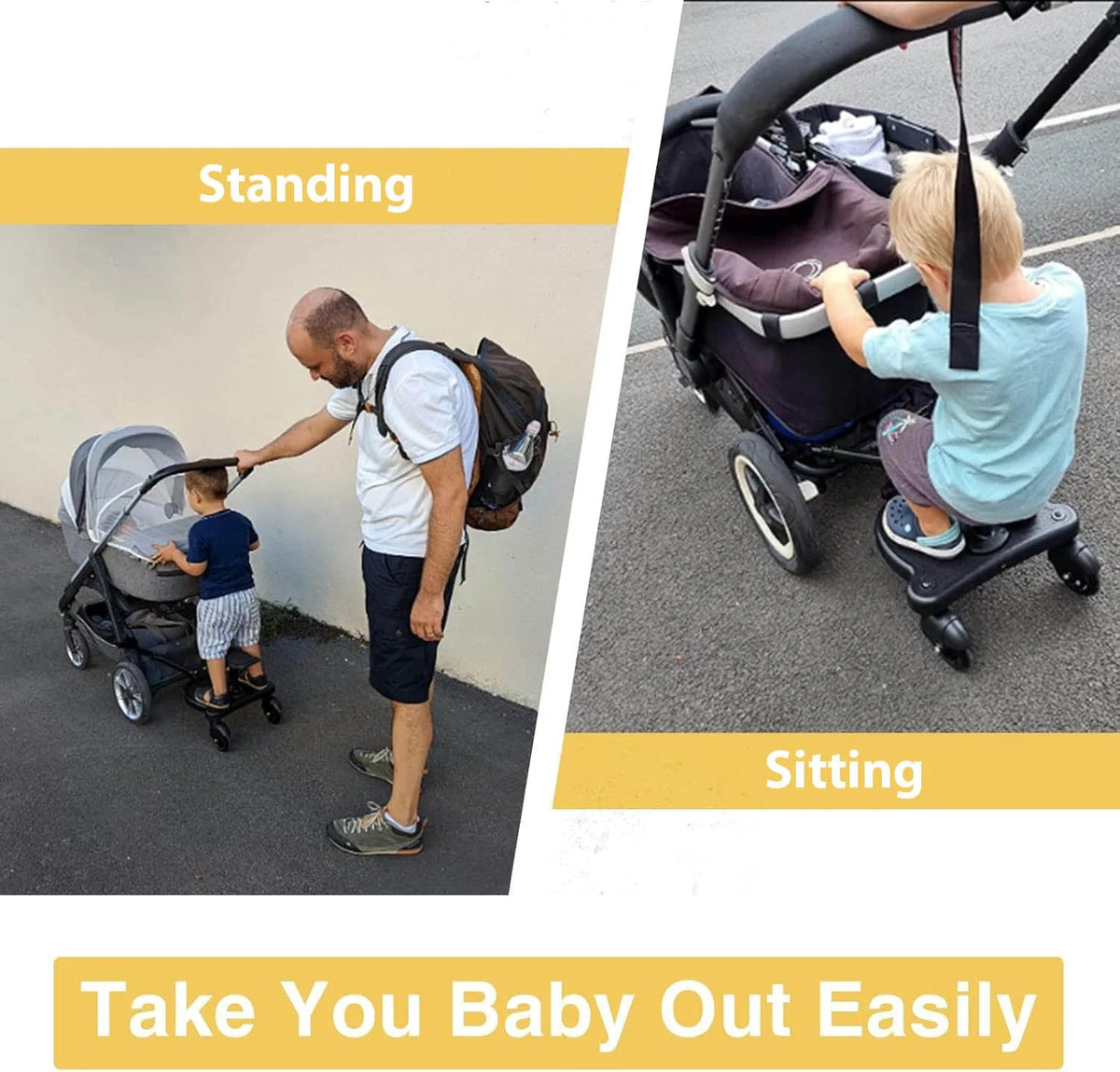 Pushchair Board Seat And Stand 360° Wheels