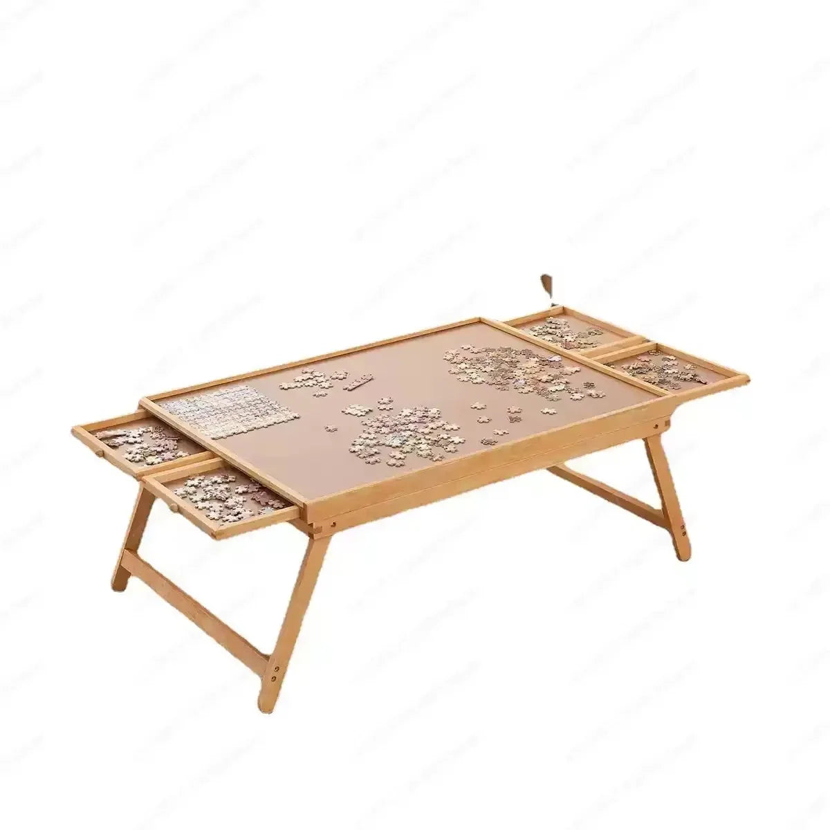 Puzzle Table Wooden Folding Design With Four Drawers for 1500-Piece Puzzles