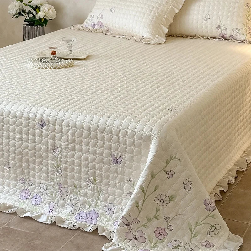 Quilt Set 100% Cotton Hand-Embroidered Lace Three Piece