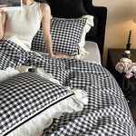 Quilted Bedding Set Cotton Blend Check Pattern
