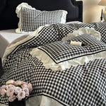 Quilted Bedding Set Cotton Blend Check Pattern