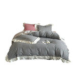 Quilted Bedding Set Cotton Blend Check Pattern