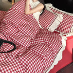Quilted Bedding Set Cotton Blend Check Pattern