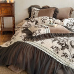 Quilted Bedding Set Cotton Blend Floral Print & Tulle Ruffle