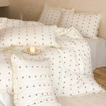 Quilted Bedding Set Cotton Muslin Cherry Print Ruffle Edge