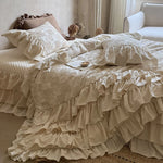 Quilted Bedding Set Cotton Ruffled 4-Piece With Bed Skirt