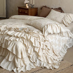 Quilted Bedding Set Cotton Ruffled 4-Piece With Bed Skirt