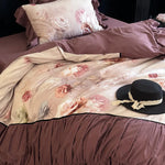 Quilted Bedding Set Cotton Satin Rose Watercolor Print
