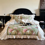 Quilted Bedding Set Cotton Satin Rose Watercolor Print