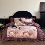 Quilted Bedding Set Cotton Satin Rose Watercolor Print