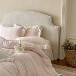 Quilted Bedding Set Medallion Jacquard Ruffle Trim
