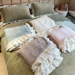 Quilted Bedding Set Medallion Jacquard Ruffle Trim