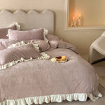 Quilted Bedding Set Medallion Jacquard Ruffle Trim
