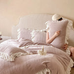 Quilted Bedding Set Medallion Jacquard Ruffle Trim