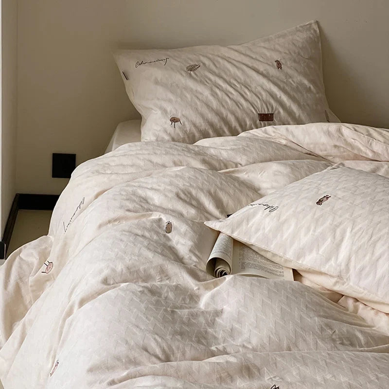 Quilted Bedding Set Organic Cotton Hand-Stitched 4-Piece