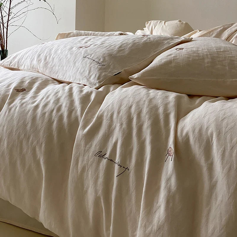 Quilted Bedding Set Organic Cotton Hand-Stitched 4-Piece