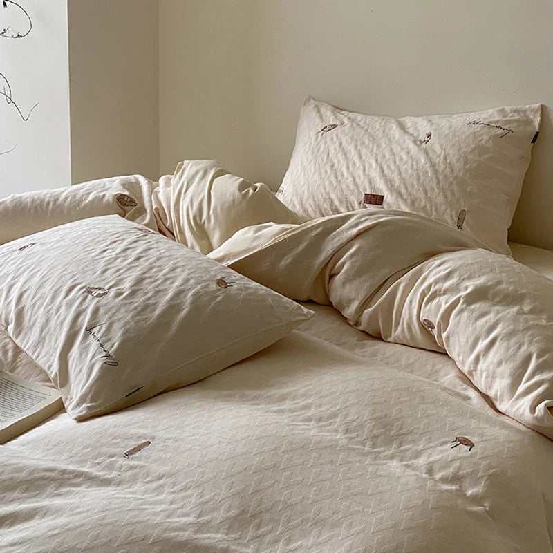 Quilted Bedding Set Organic Cotton Hand-Stitched 4-Piece