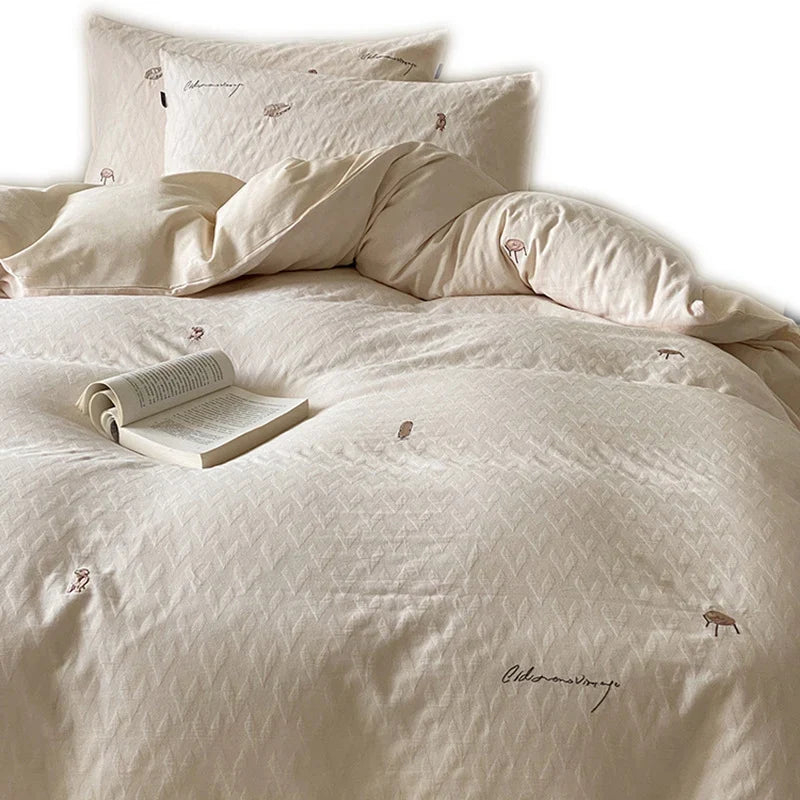 Quilted Bedding Set Organic Cotton Hand-Stitched 4-Piece