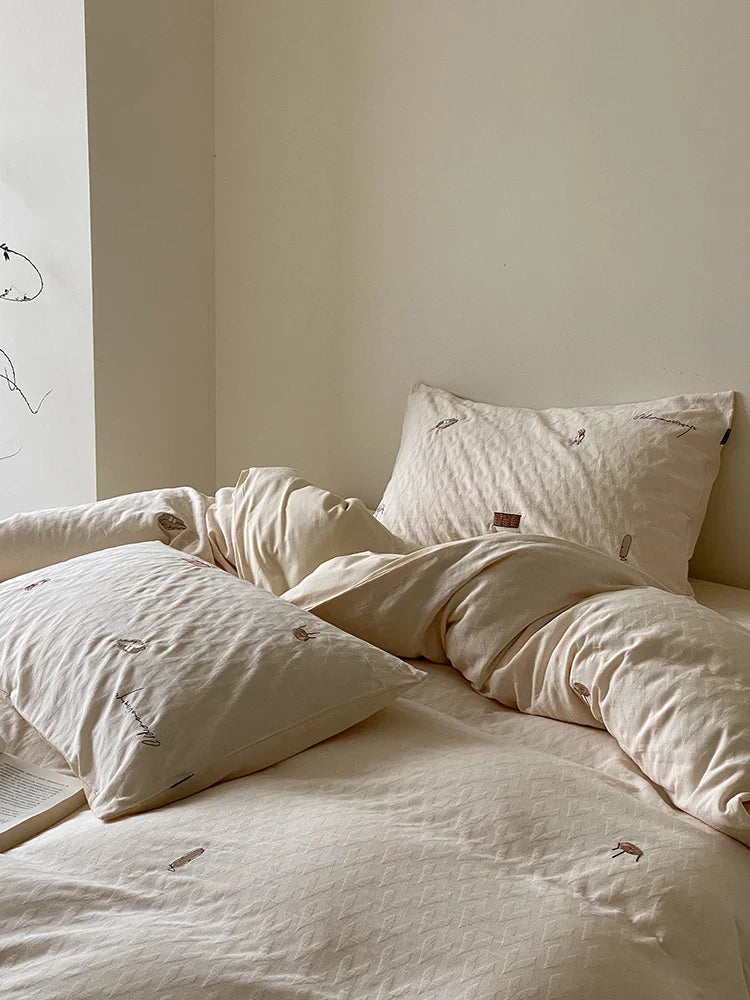 Quilted Bedding Set Organic Cotton Hand-Stitched 4-Piece
