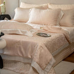 Quilted Bedding Set Satin Embossed Wave Temperature Regulating