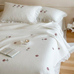 Quilted Bedspread Set Cotton Percale Floral Embroidery
