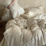 Quilted Bedspread Set Embroidered Floral Ruffle & Breathable Cotton Blend