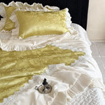 Quilted Bedspread Set Jacquard Satin Ruffles & Lace Machine Washable