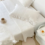 Quilted Bedspread Set Leaf Quilting Ruffle Edge Machine Washable