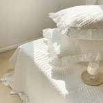 Quilted Bedspread Set Leaf Quilting Ruffle Edge Machine Washable