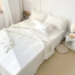 Quilted Bedspread Set Leaf Quilting Ruffle Edge Machine Washable