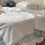 Quilted Bedspread Set Reversible Satin Ruffle Trim Machine Washable