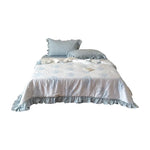 Quilted Bedspread Set Reversible Satin Ruffle Trim Machine Washable