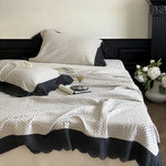 Quilted Bedspread Set Waffle Texture & Ruffle Trim Cotton Blend