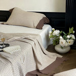 Quilted Bedspread Set Waffle Texture & Ruffle Trim Cotton Blend